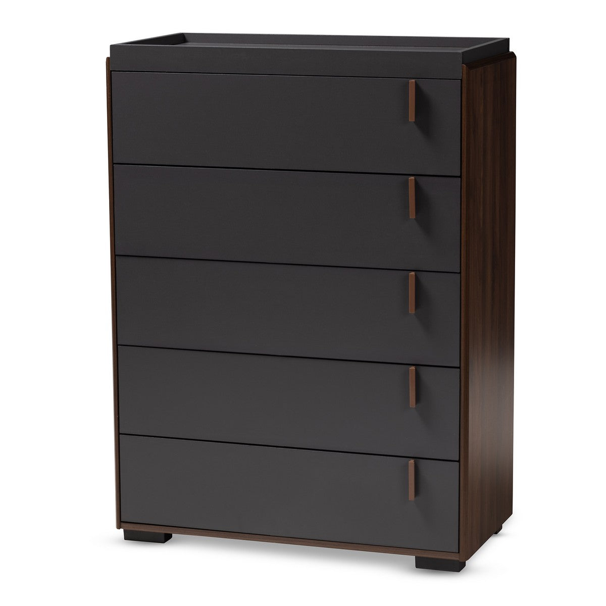 Baxton Studio Rikke Modern and Contemporary Two-Tone Gray and Walnut Finished Wood 5-Drawer Chest Baxton Studio-Chests-Minimal And Modern - 1