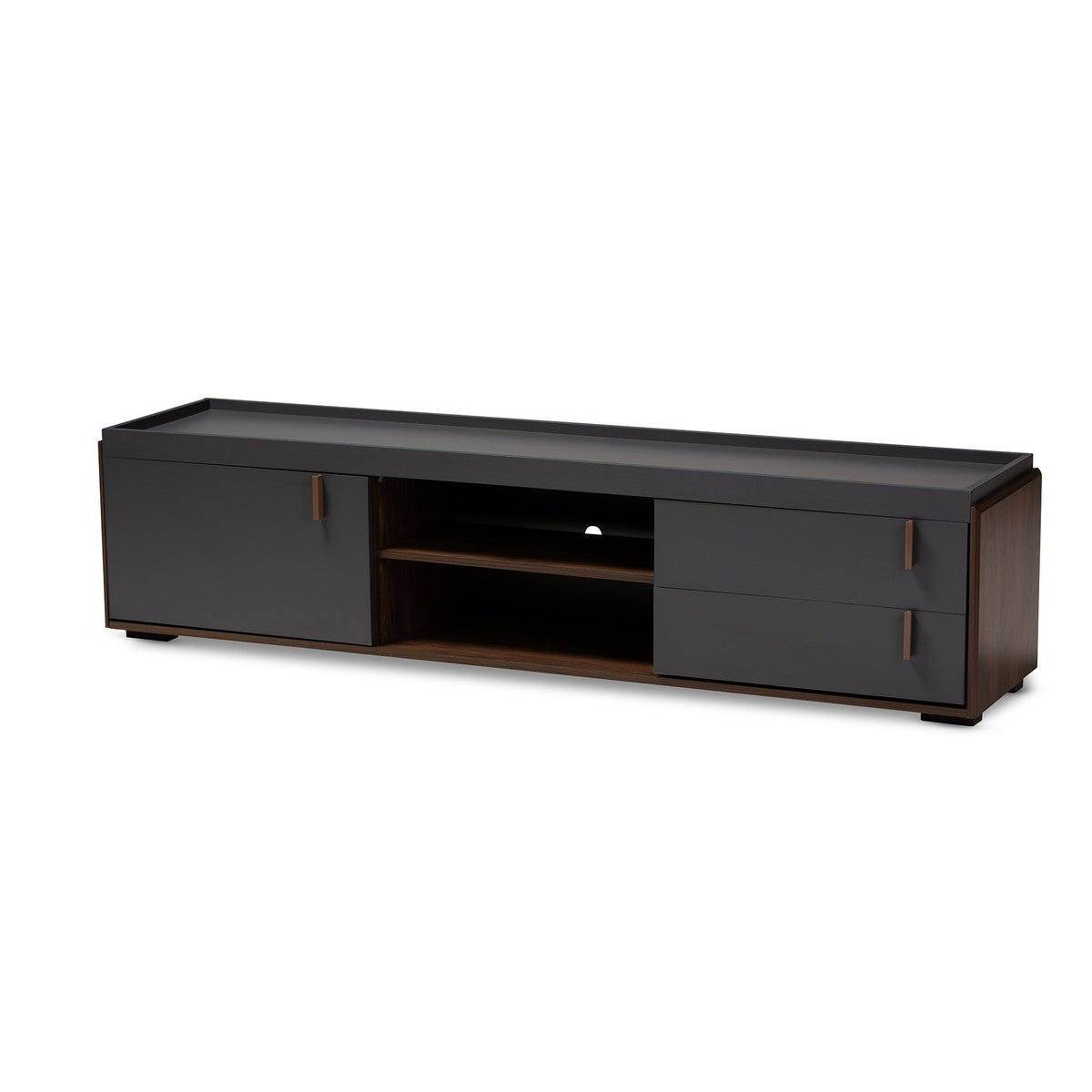 Baxton Studio Rikke Modern and Contemporary Two-Tone Gray and Walnut Finished Wood 2-Drawer TV Stand Baxton Studio-TV Stands-Minimal And Modern - 1