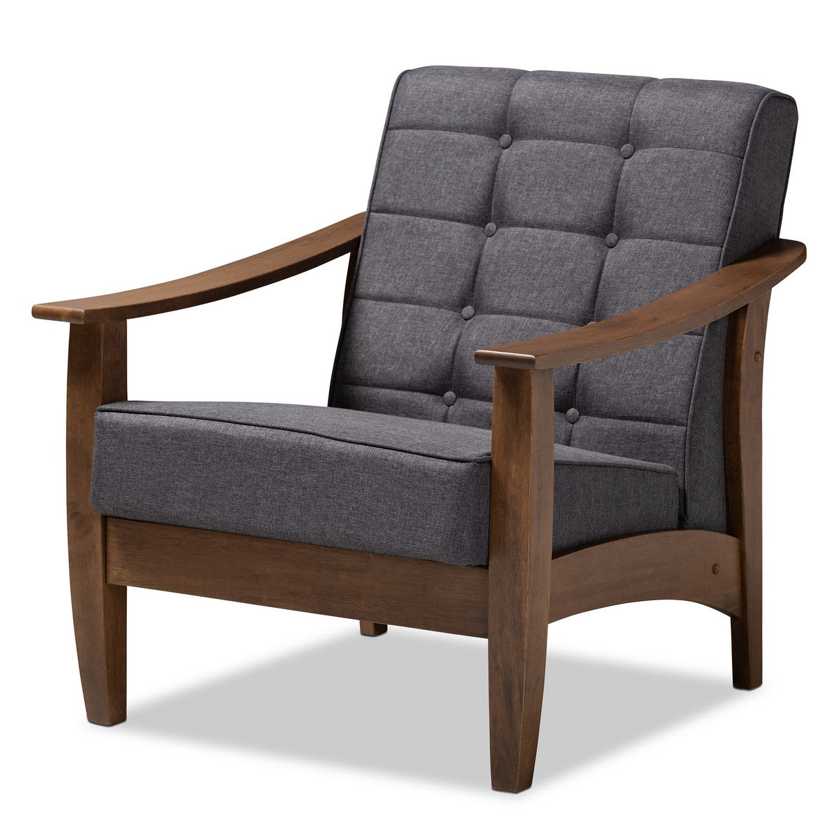 Baxton Studio Larsen Mid-Century Modern Gray Fabric Upholstered Walnut Wood Lounge Chair Baxton Studio-chairs-Minimal And Modern - 1