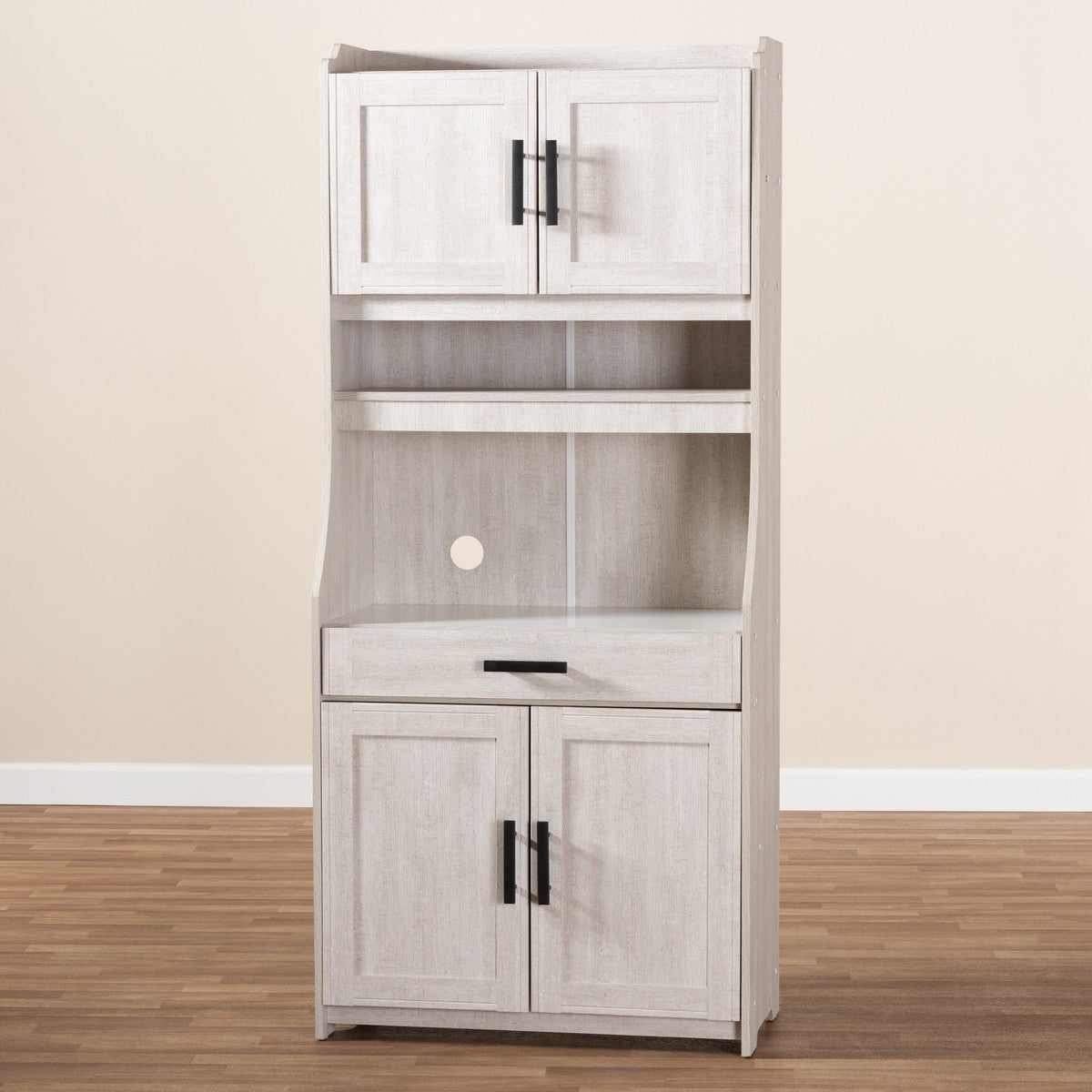Baxton Studio Portia Modern and Contemporary 6-Shelf White-Washed Wood Kitchen Storage Cabinet
