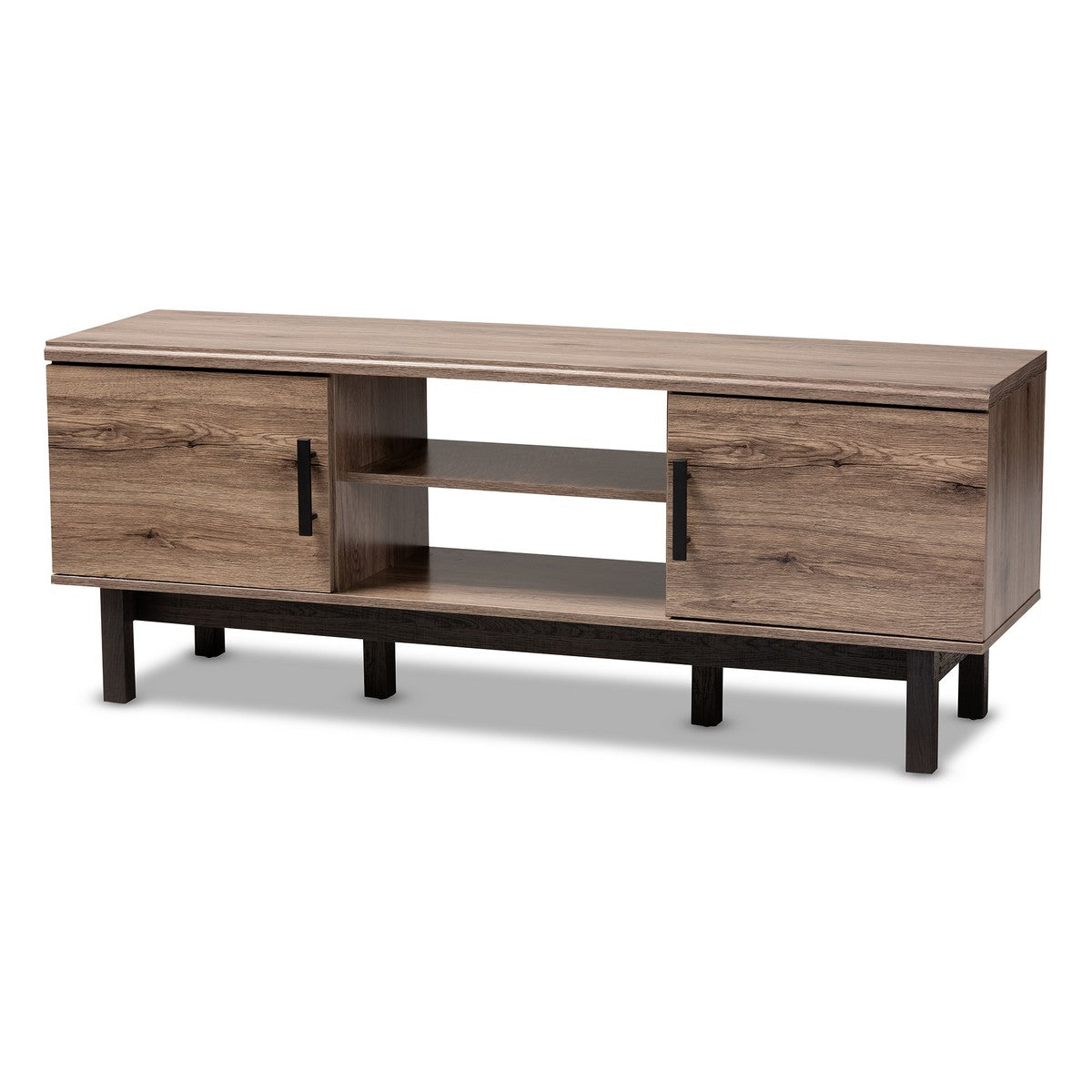 Baxton Studio Arend Modern and Contemporary Two-Tone Oak and Ebony Wood 2-Door TV Stand Baxton Studio-TV Stands-Minimal And Modern - 1