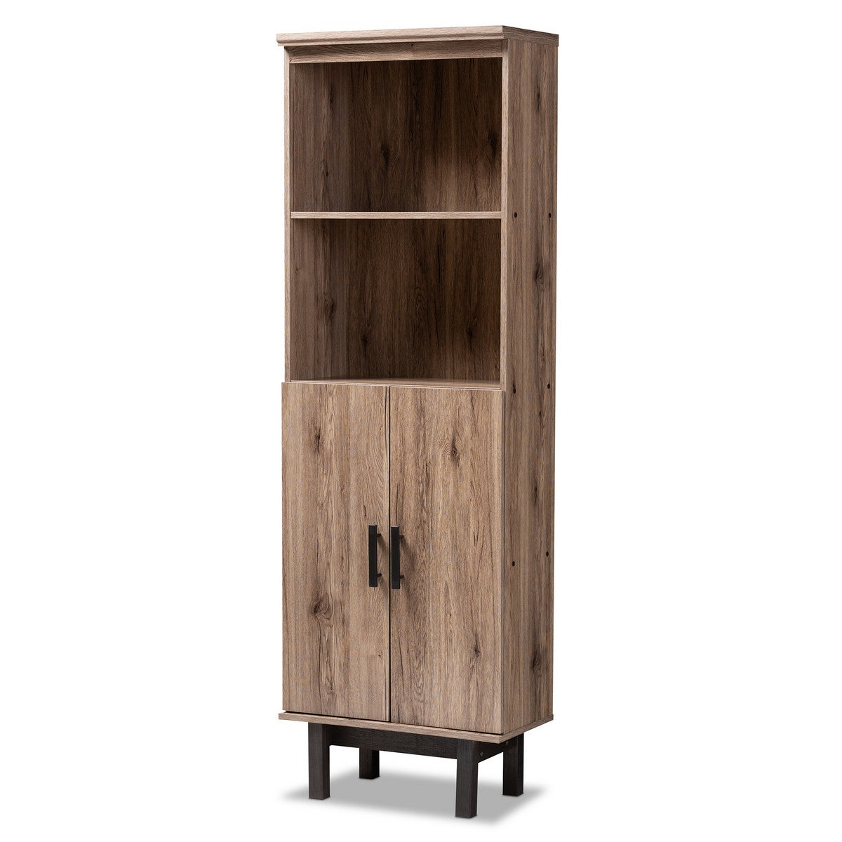Baxton Studio Arend Modern and Contemporary Two-Tone Oak and Ebony Wood 2-Door Bookcase Baxton Studio-Bookcases-Minimal And Modern - 1