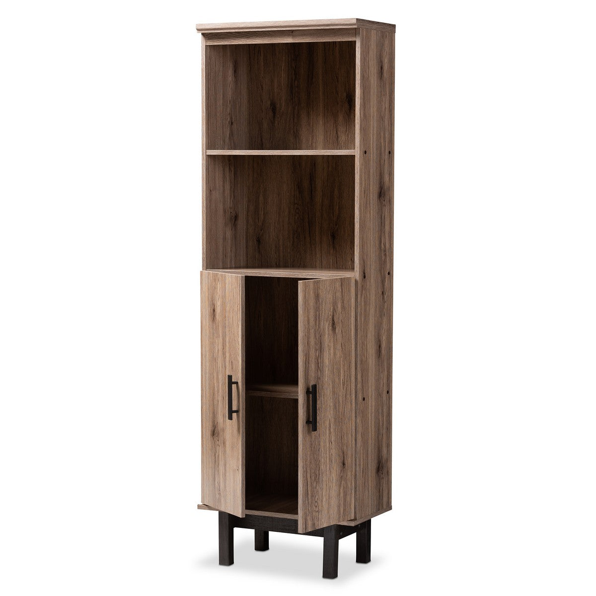 Baxton Studio Arend Modern and Contemporary Two-Tone Oak and Ebony Wood 2-Door Bookcase