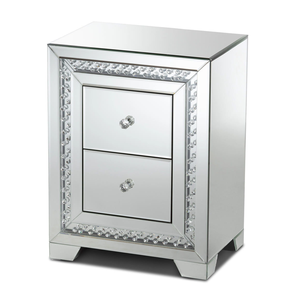 Baxton Studio Mina Modern and Contemporary Hollywood Regency Glamour Style Mirrored Three Drawer Nightstand Bedside Table Baxton Studio-nightstands-Minimal And Modern - 1