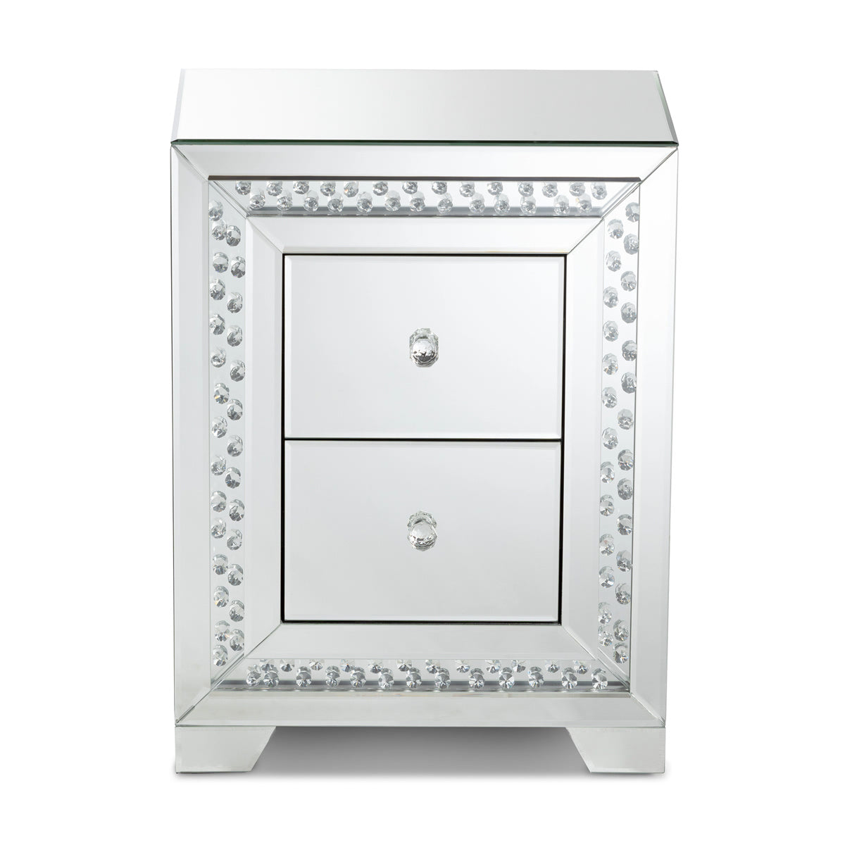 Baxton Studio Mina Modern and Contemporary Hollywood Regency Glamour Style Mirrored Three Drawer Nightstand Bedside Table Baxton Studio-nightstands-Minimal And Modern - 2