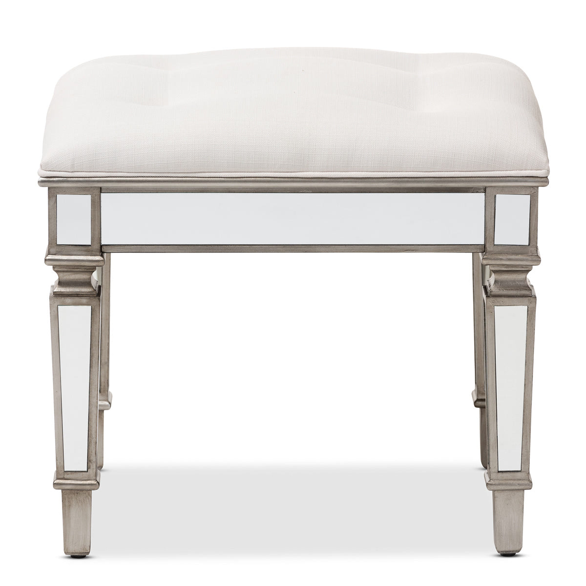 Baxton Studio Marielle Hollywood Regency Glamour Style Off White Fabric Upholstered Mirrored Ottoman Vanity Bench Baxton Studio-ottomans-Minimal And Modern - 2