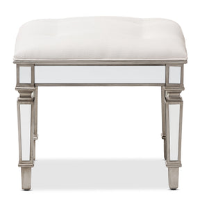 Baxton Studio Marielle Hollywood Regency Glamour Style Off White Fabric Upholstered Mirrored Ottoman Vanity Bench Baxton Studio-ottomans-Minimal And Modern - 2