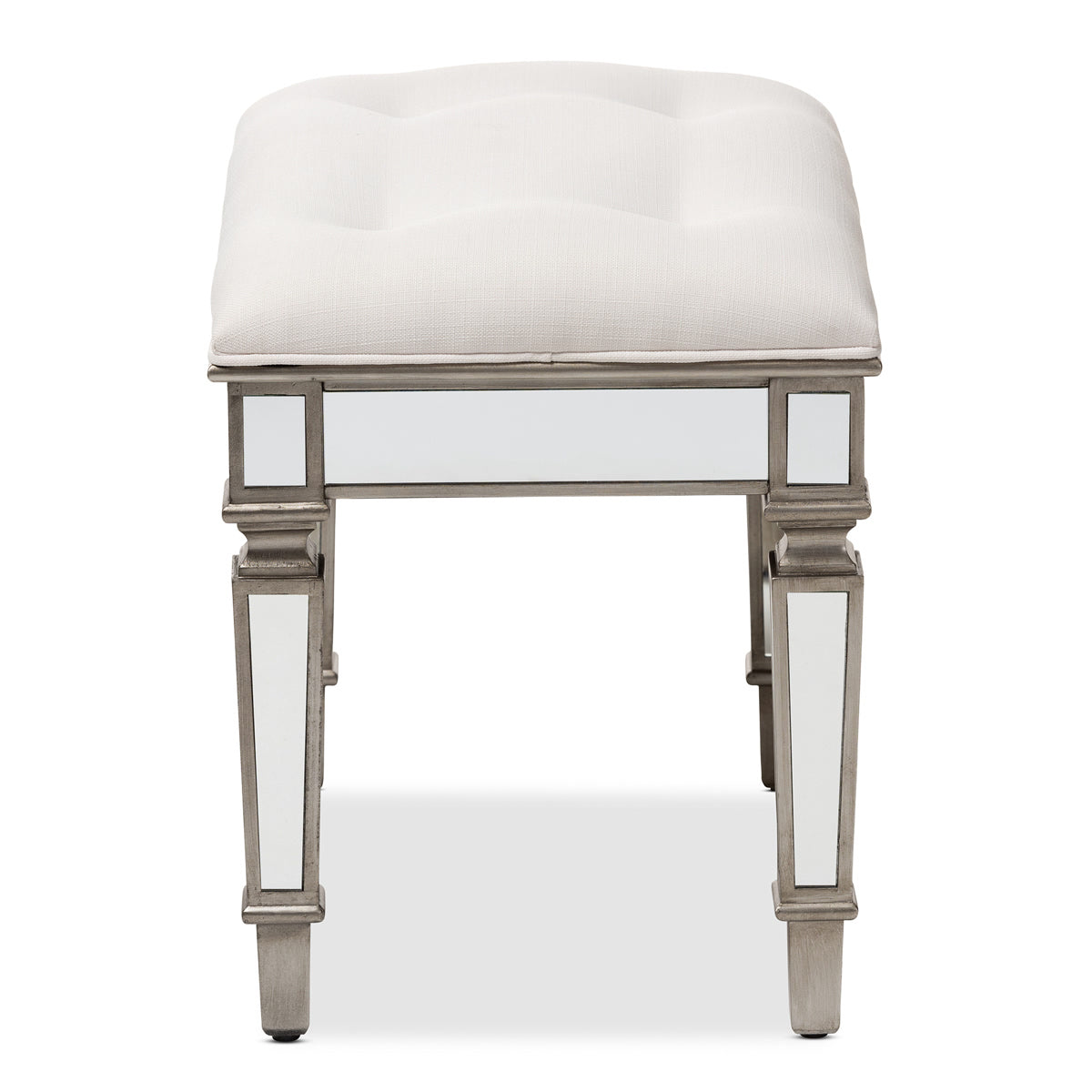 Baxton Studio Marielle Hollywood Regency Glamour Style Off White Fabric Upholstered Mirrored Ottoman Vanity Bench Baxton Studio-ottomans-Minimal And Modern - 3