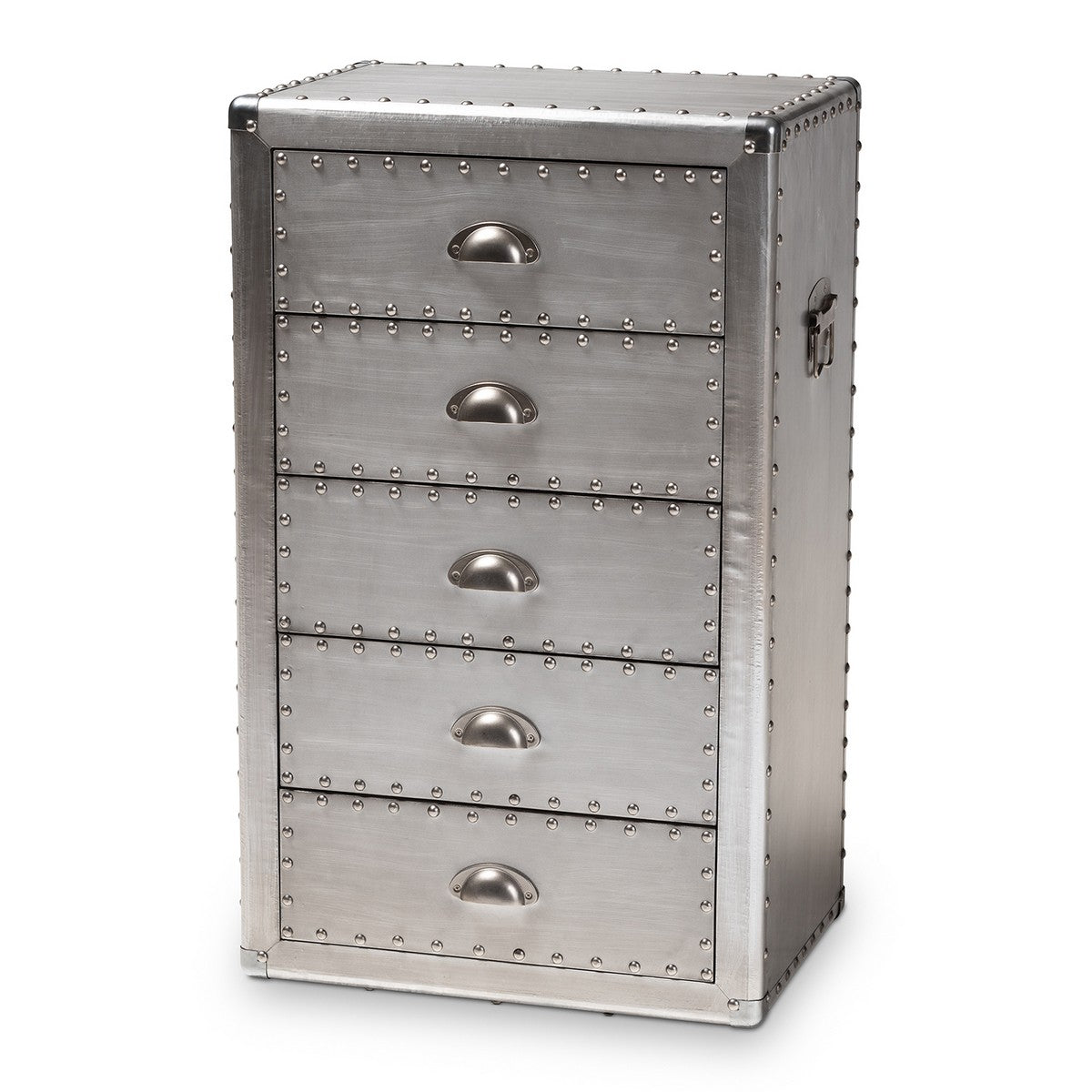 Baxton Studio Davet French Industrial Silver Metal 5-Drawer Accent Chest Baxton Studio-Chests-Minimal And Modern - 1