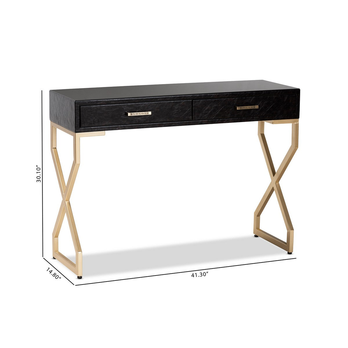 Baxton Studio Carville Modern and Contemporary Dark Brown Faux Leather Upholstered Gold Finished 2-Drawer Console Table