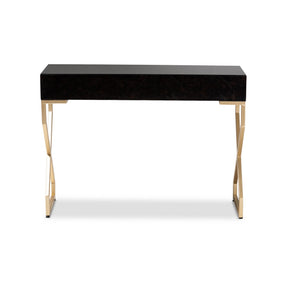 Baxton Studio Carville Modern and Contemporary Dark Brown Faux Leather Upholstered Gold Finished 2-Drawer Console Table