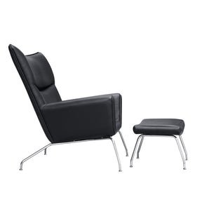 Finemod Imports Modern Wing Chair & Ottoman In Leather FMI9233-Minimal & Modern