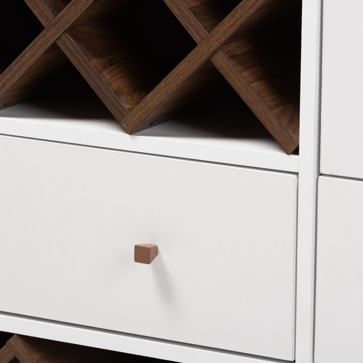 Baxton Studio Savino Mid-Century Modern White and Walnut Finished Wood Wine Cabinet Baxton Studio-0-Minimal And Modern - 5