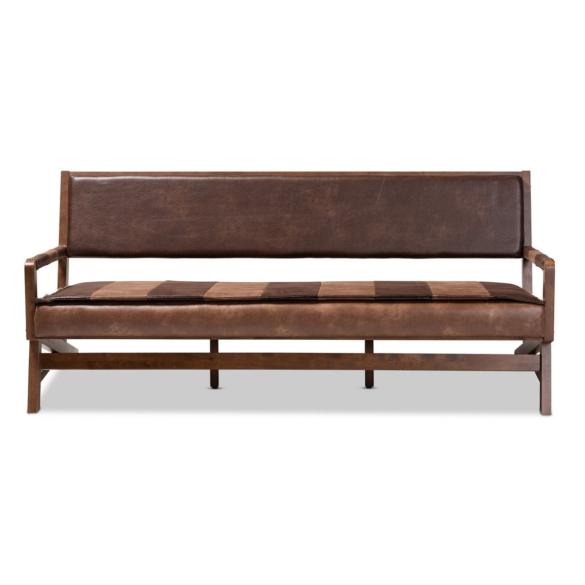 Baxton Studio Rovelyn Rustic Brown Faux Leather Upholstered Walnut Finished Wood Sofa