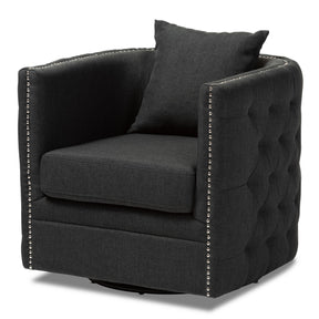 Baxton Studio Micah Modern and Contemporary Grey Fabric Upholstered Tufted Swivel Chair Baxton Studio-chairs-Minimal And Modern - 1