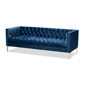Baxton Studio Zanetta Glam and Luxe Navy Velvet Upholstered Gold Finished Sofa Baxton Studio-sofas-Minimal And Modern - 1