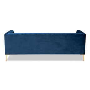 Baxton Studio Zanetta Glam and Luxe Navy Velvet Upholstered Gold Finished Sofa