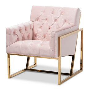 Baxton Studio Milano Modern and Contemporary Pink Velvet Fabric Upholstered Gold Finished Lounge Chair Baxton Studio-chairs-Minimal And Modern - 1