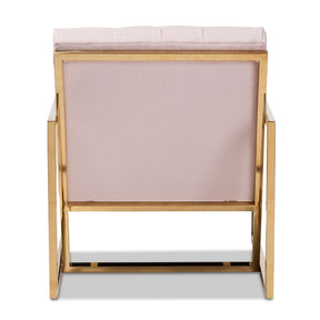 Baxton Studio Milano Modern and Contemporary Pink Velvet Fabric Upholstered Gold Finished Lounge Chair
