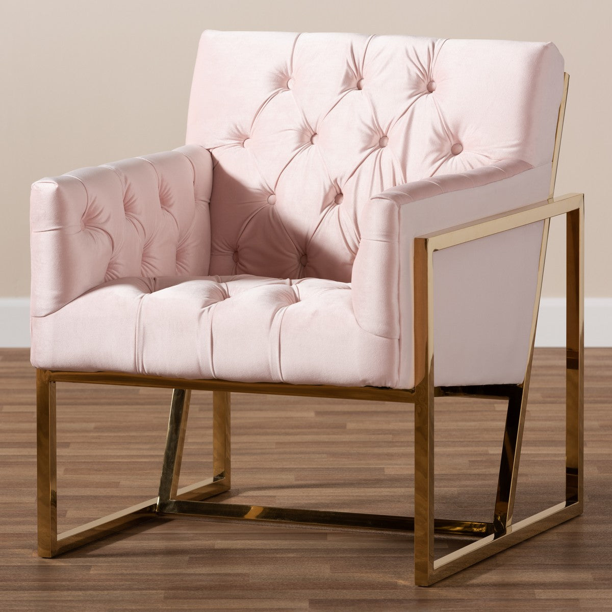 Baxton Studio Milano Modern and Contemporary Pink Velvet Fabric Upholstered Gold Finished Lounge Chair