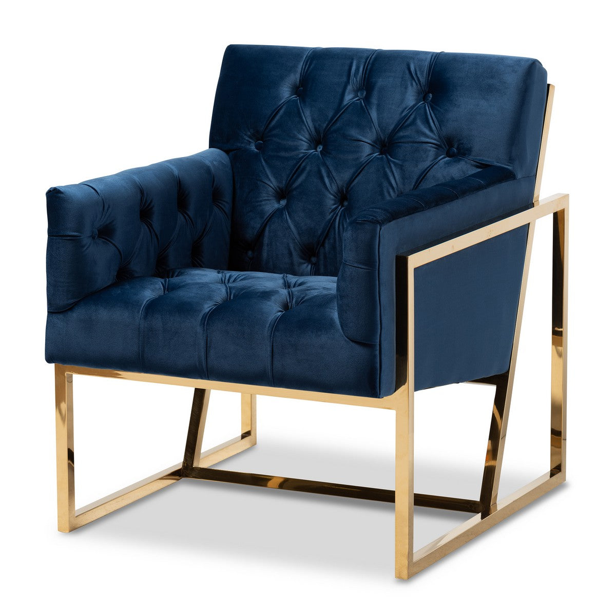 Baxton Studio Milano Modern and Contemporary Navy Velvet Fabric Upholstered Gold Finished Lounge Chair Baxton Studio-chairs-Minimal And Modern - 1