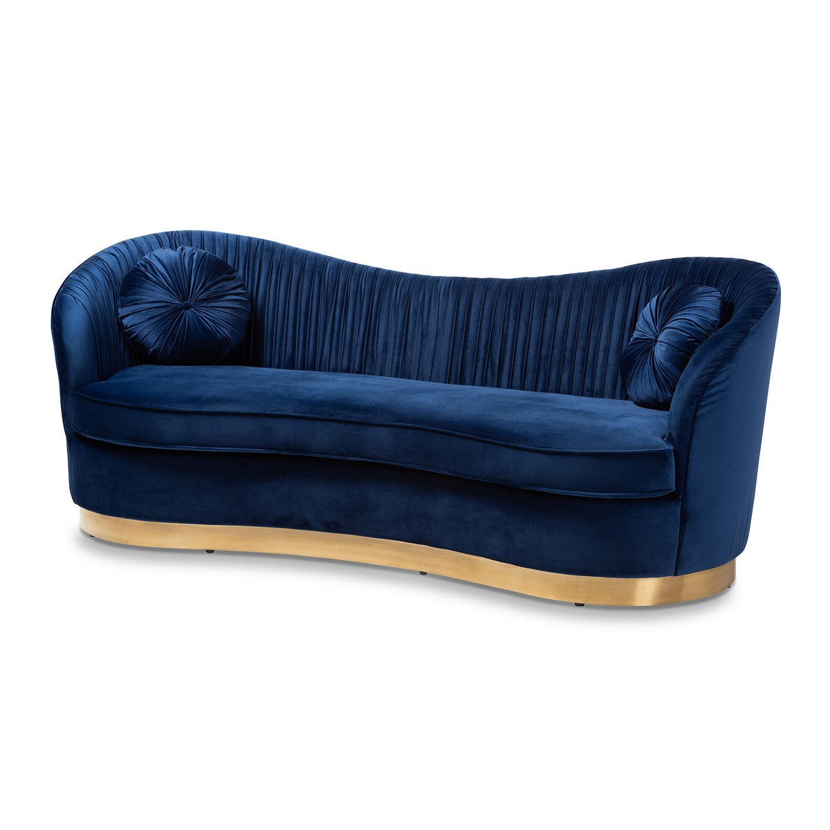 Baxton Studio Nevena Glam Royal Blue Velvet Fabric Upholstered Gold-Finished Sofa Baxton Studio-sofas-Minimal And Modern - 1
