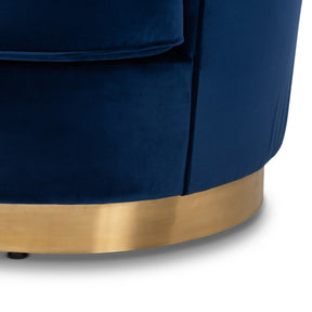 Baxton Studio Nevena Glam Royal Blue Velvet Fabric Upholstered Gold-Finished Sofa