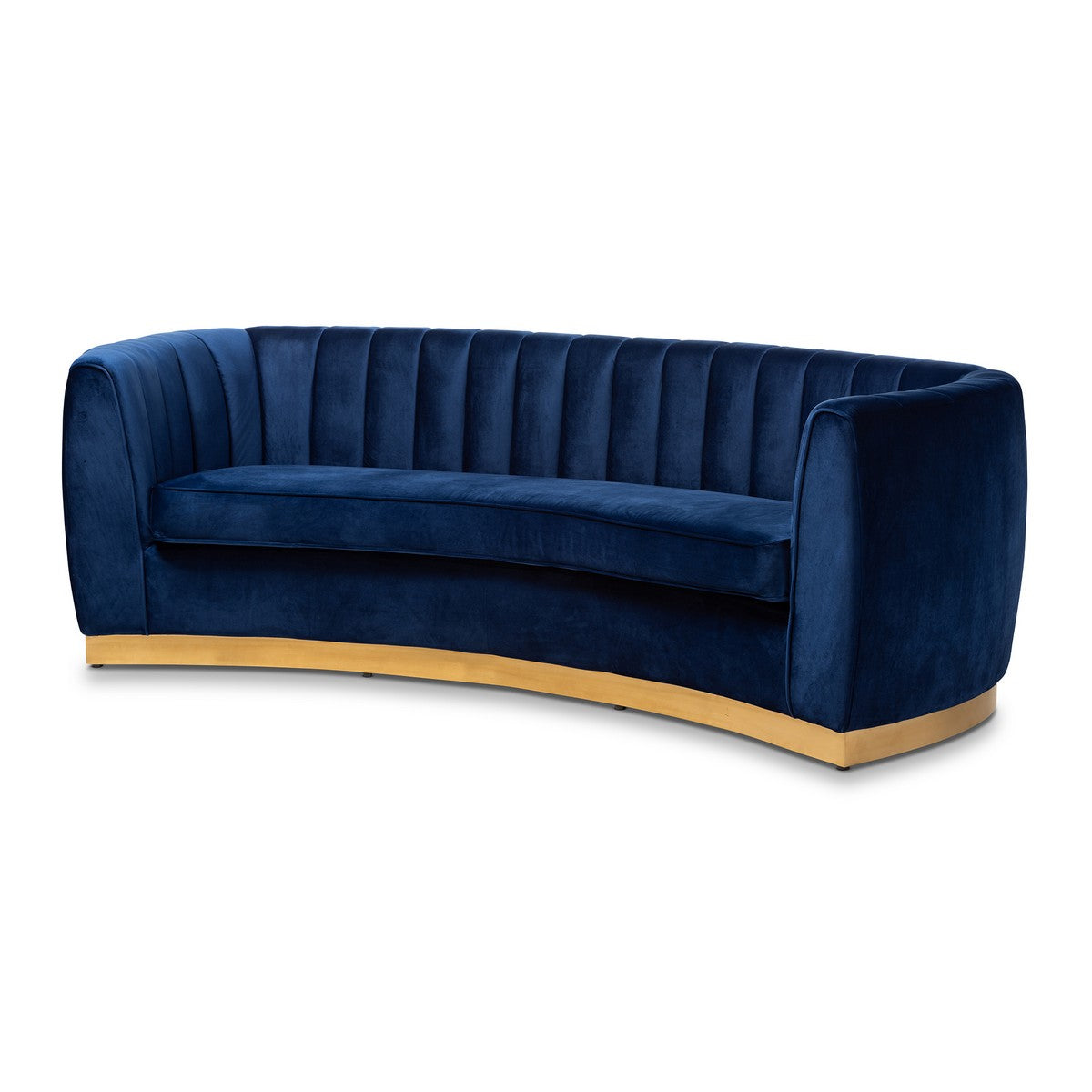 Baxton Studio Milena Glam Royal Blue Velvet Fabric Upholstered Gold-Finished Sofa Baxton Studio-sofas-Minimal And Modern - 1