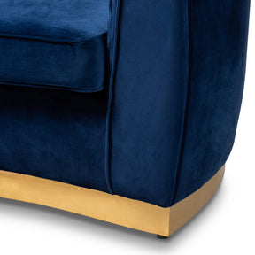 Baxton Studio Milena Glam Royal Blue Velvet Fabric Upholstered Gold-Finished Sofa