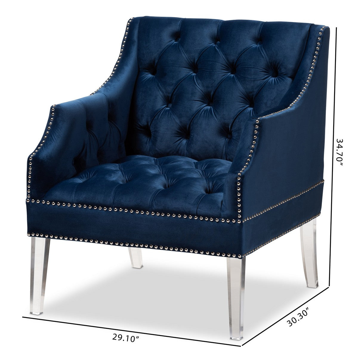 Baxton Studio Silvana Modern and Contemporary Navy Velvet Fabric Upholstered Lounge Chair with Acrylic Legs