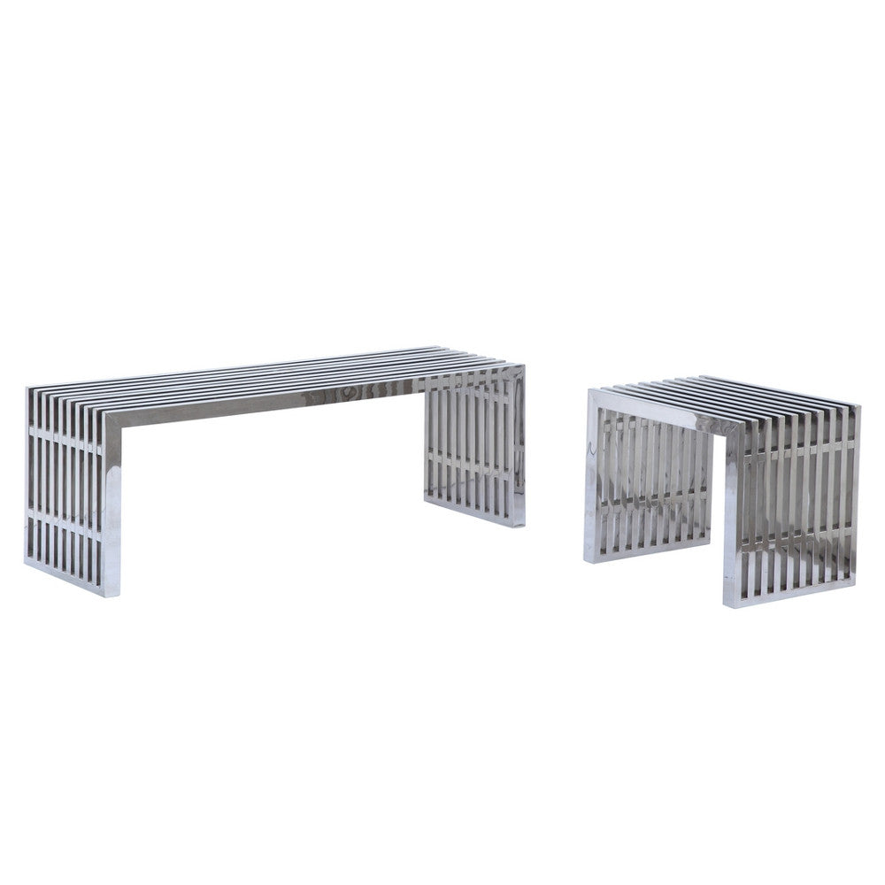 Finemod Imports Modern Zeta Stainless Steel Bench Long FMI9278-silver-Minimal & Modern