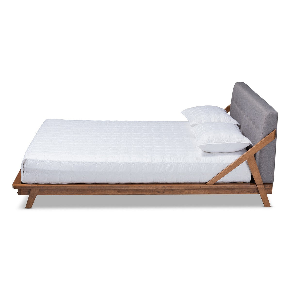 Baxton Studio Sante Mid-Century Modern Grey Fabric Upholstered Wood Full Size Platform Bed Baxton Studio-beds-Minimal And Modern - 1