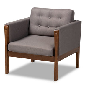 Baxton Studio Lenne Mid-Century Modern Grey Fabric Upholstered Walnut Finished Armchair Baxton Studio-chairs-Minimal And Modern - 1