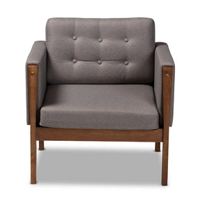 Baxton Studio Lenne Mid-Century Modern Grey Fabric Upholstered Walnut Finished Armchair