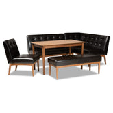Baxton Studio Arvid Mid-Century Modern Dark Brown Faux Upholstered Leather 5-Piece Wood Dining Nook Set Baxton Studio-Dining Sets-Minimal And Modern - 1