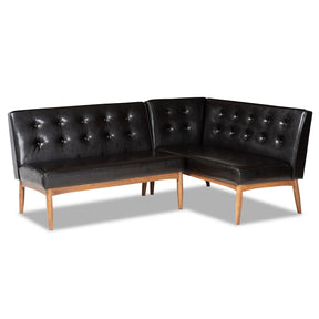 Baxton Studio Arvid Mid-Century Modern Dark Brown Faux Upholstered Leather 5-Piece Wood Dining Nook Set