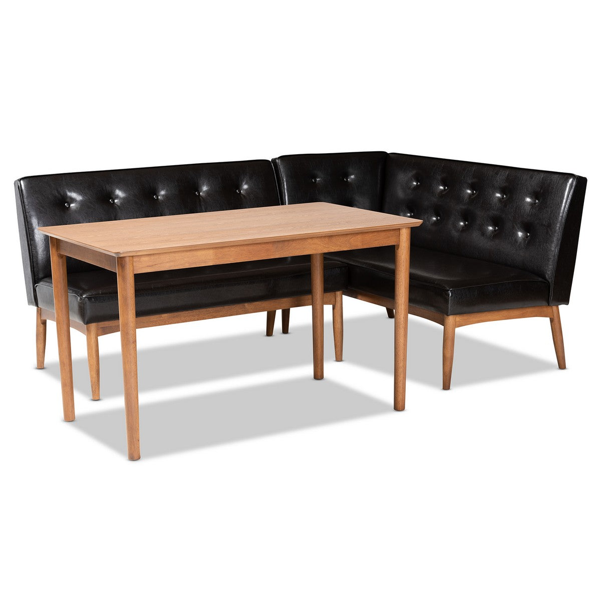 Baxton Studio Arvid Mid-Century Modern Dark Brown Faux Leather Upholstered 3-Piece Wood Dining Nook Set Baxton Studio-Dining Sets-Minimal And Modern - 1
