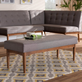 Baxton Studio Arvid Mid-Century Modern Gray Fabric Upholstered Wood Dining Bench