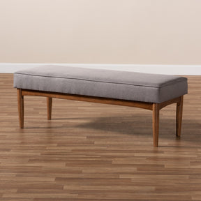 Baxton Studio Arvid Mid-Century Modern Gray Fabric Upholstered Wood Dining Bench
