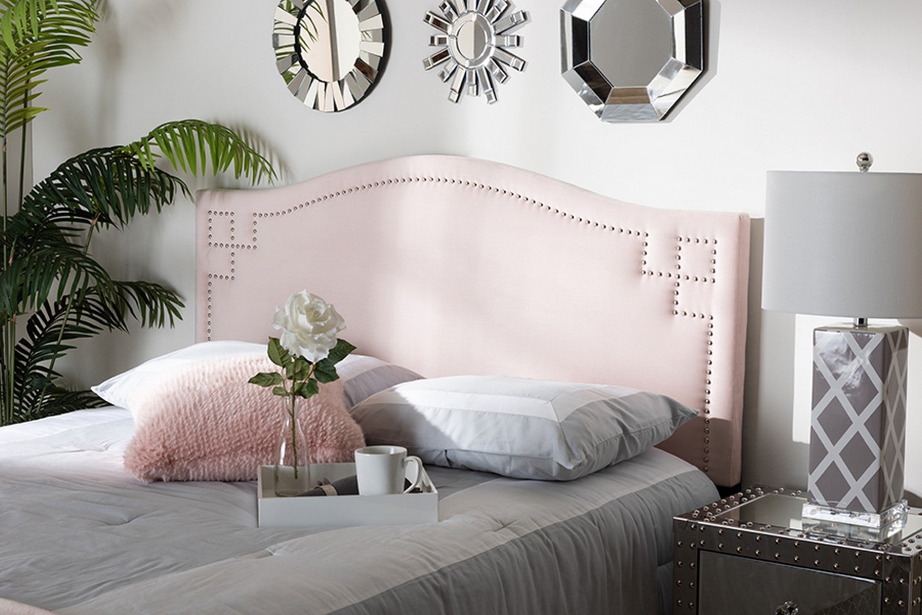 Baxton Studio Aubrey Modern and Contemporary Light Pink Velvet Fabric Upholstered King Size Headboard