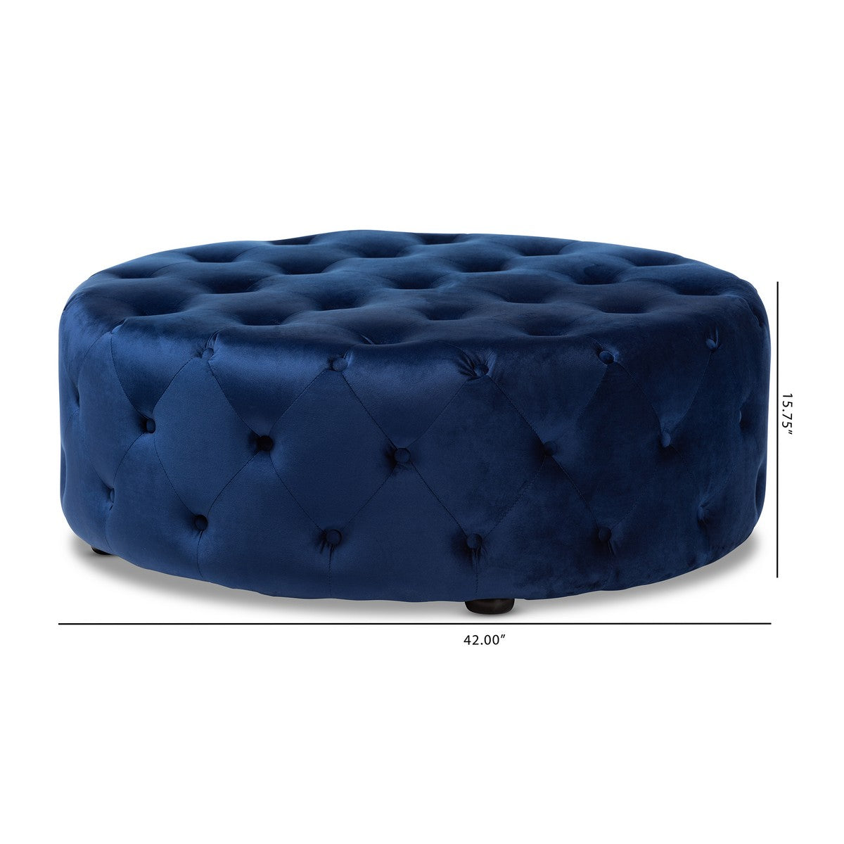 Baxton Studio Cardiff Transitional Royal Blue Velvet Fabric Upholstered Button Tufted Cocktail Ottoman
