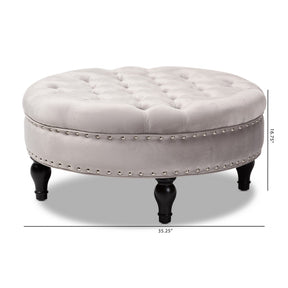 Baxton Studio Palfrey Transitional Grey Velvet Fabric Upholstered Button Tufted Cocktail Ottoman