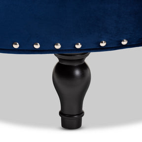 Baxton Studio Palfrey Transitional Blue Velvet Fabric Upholstered Button Tufted Cocktail Ottoman