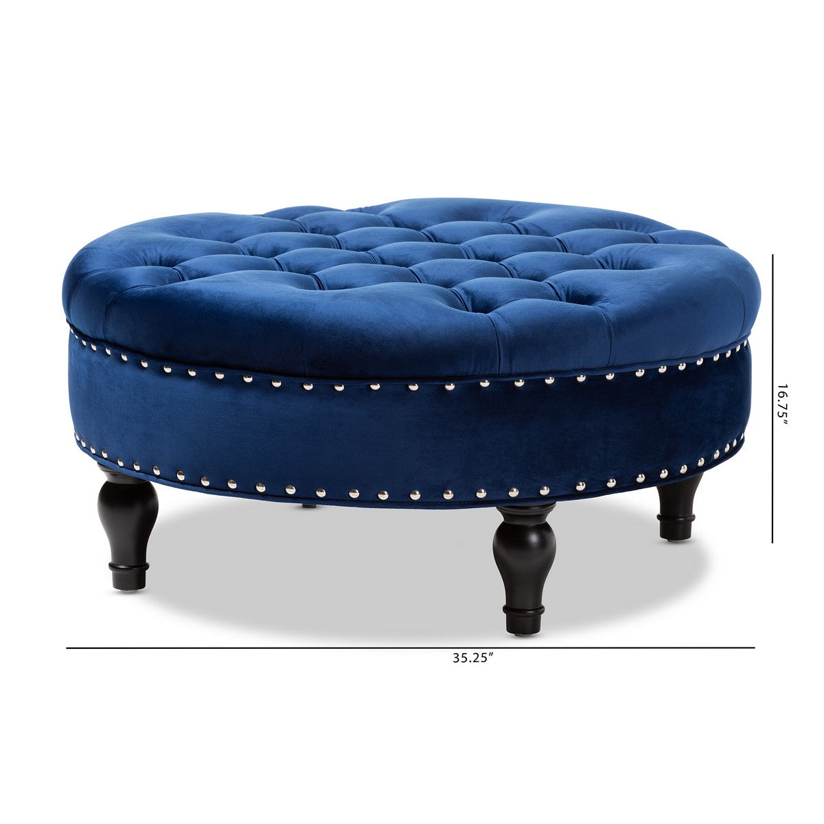 Baxton Studio Palfrey Transitional Blue Velvet Fabric Upholstered Button Tufted Cocktail Ottoman