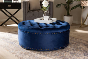 Baxton Studio Iglehart Modern and Contemporary Royal Blue Velvet Fabric Upholstered Tufted Cocktail Ottoman