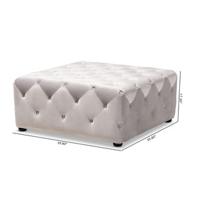 Baxton Studio Calvetti Modern and Contemporary Slate Gray Velvet Fabric Upholstered Button-Tufted Cocktail Ottoman