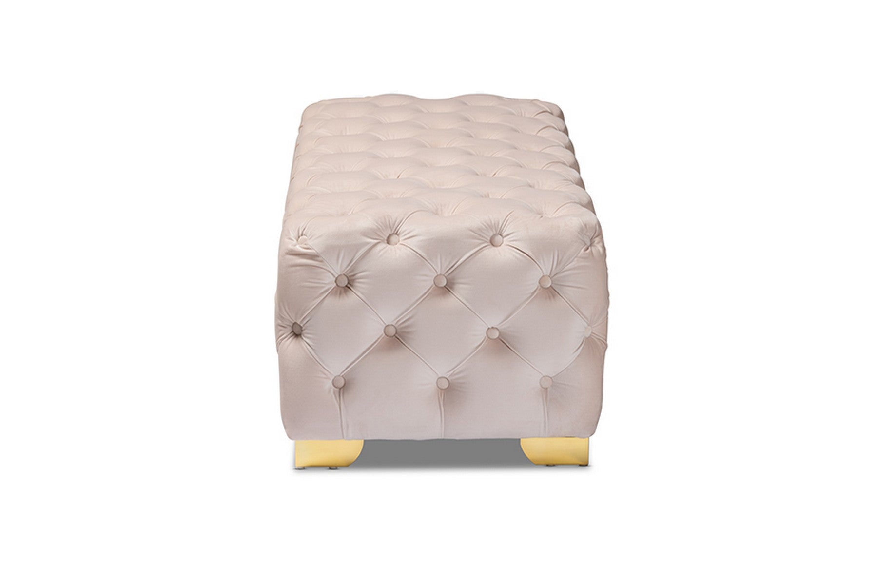 Baxton Studio Avara Glam and Luxe Light Beige Velvet Fabric Upholstered Gold Finished Button Tufted Bench Ottoman