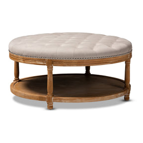 Baxton Studio Ambroise French Provincial Beige Linen Fabric Upholstered and White-Washed Oak Wood Button-Tufted Cocktail Ottoman with Shelf Baxton Studio-ottomans-Minimal And Modern - 1