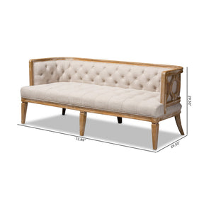Baxton Studio Agnes French Provincial Beige Linen Fabric Upholstered and White-Washed Oak Wood Sofa
