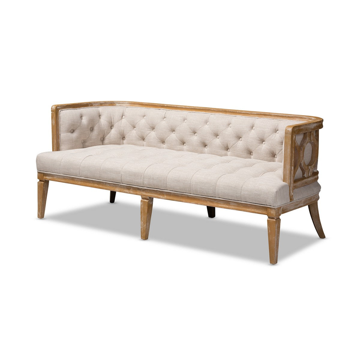 Baxton Studio Agnes French Provincial Beige Linen Fabric Upholstered and White-Washed Oak Wood Sofa Baxton Studio-sofas-Minimal And Modern - 1